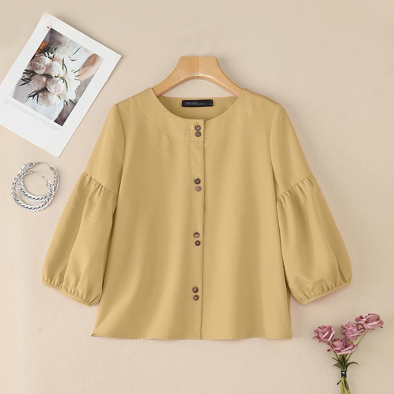 

ZANZEA Женская повседневная блузка с круглым вырезом и рукавом 3/4 5XL хаки