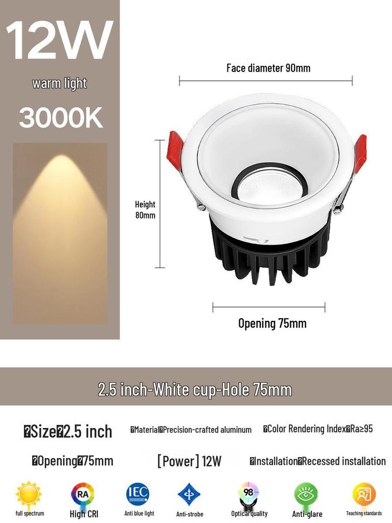 Kompakter blendfreier Einbaustrahler für die Decke: Vollspektrum-Wandfluter für das Wohnzimmer