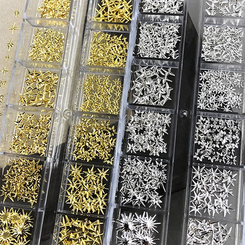 12 Grades/Caixa Design Misto 3D Metal Starlight Charms para Unhas Peças Estrelas Rebite Acessórios Para Decoração de Unhas Suprimentos de Manicure