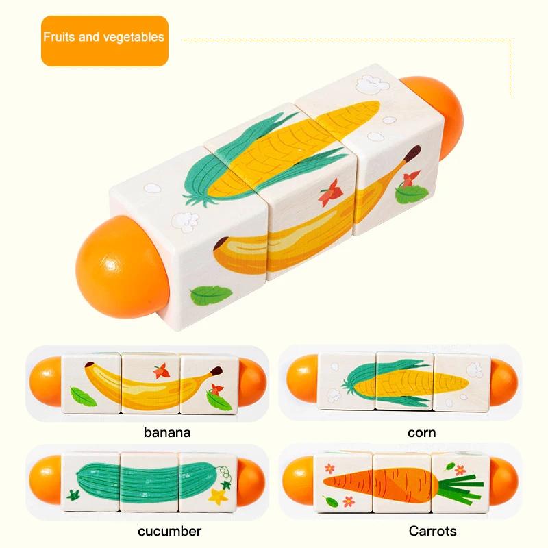 

3D Wooden Jigsaw Puzzle Rotating Puzzle Building Blocks Kid Early Education Toy Animal Colour Shape Cognition Toys