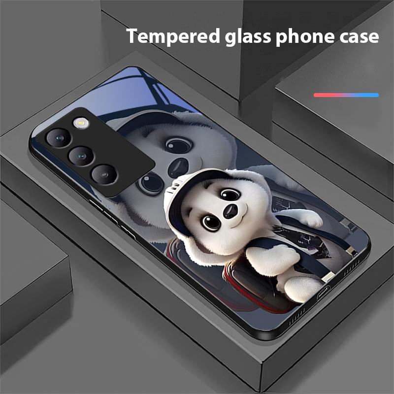 Cute Little Panda For Y72 33S 11 03 36 96 Lite 35 16 Iqoo 12 V40 SE 5G 29 40 21 30 X80 Pro Vivo Tempered Glass Phone Case Black