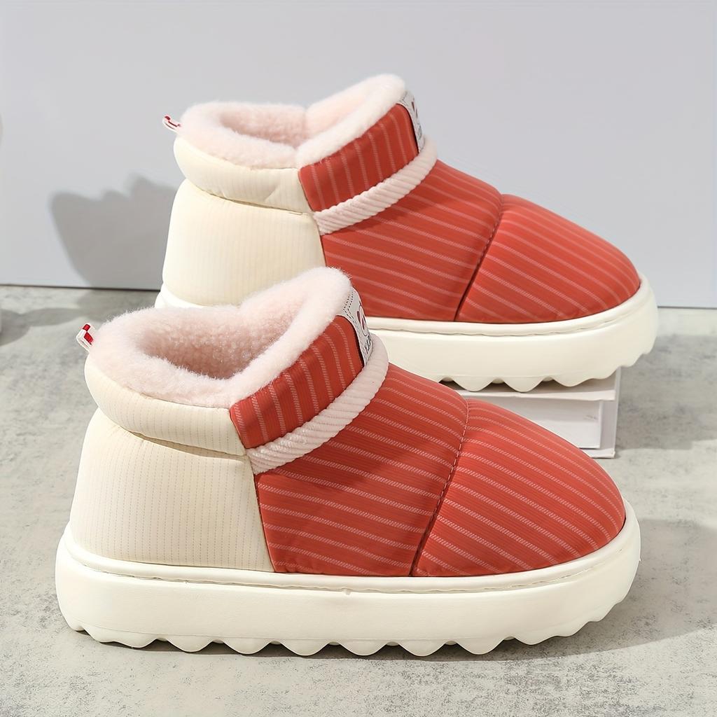 Order A Size Up Winter Warm Snow Boots Striped , Thick  Lined Comfort Cotton Booties,  Anti-Slip High Top Slippers for Daily & Vacation Use