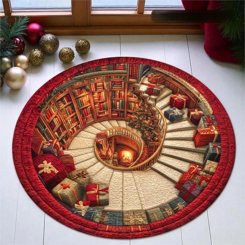 Christmas 3D Illusion Round Carpet Mat Rug Santa Snow Scene Festive Home Decoration Xmas Party Decor Floor Mat for Living Room