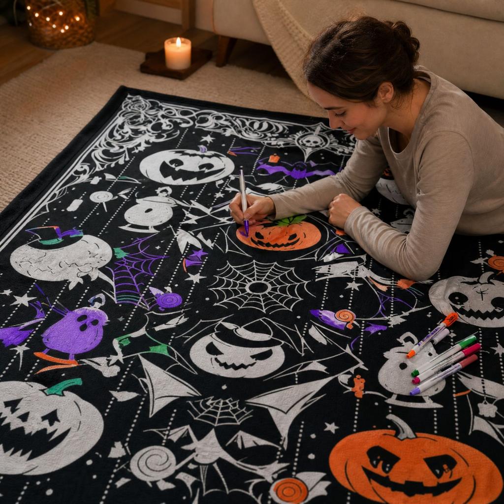Halloween DIY Ausmal-Tischdecke mit farbigen Stiften, 150 200 cm