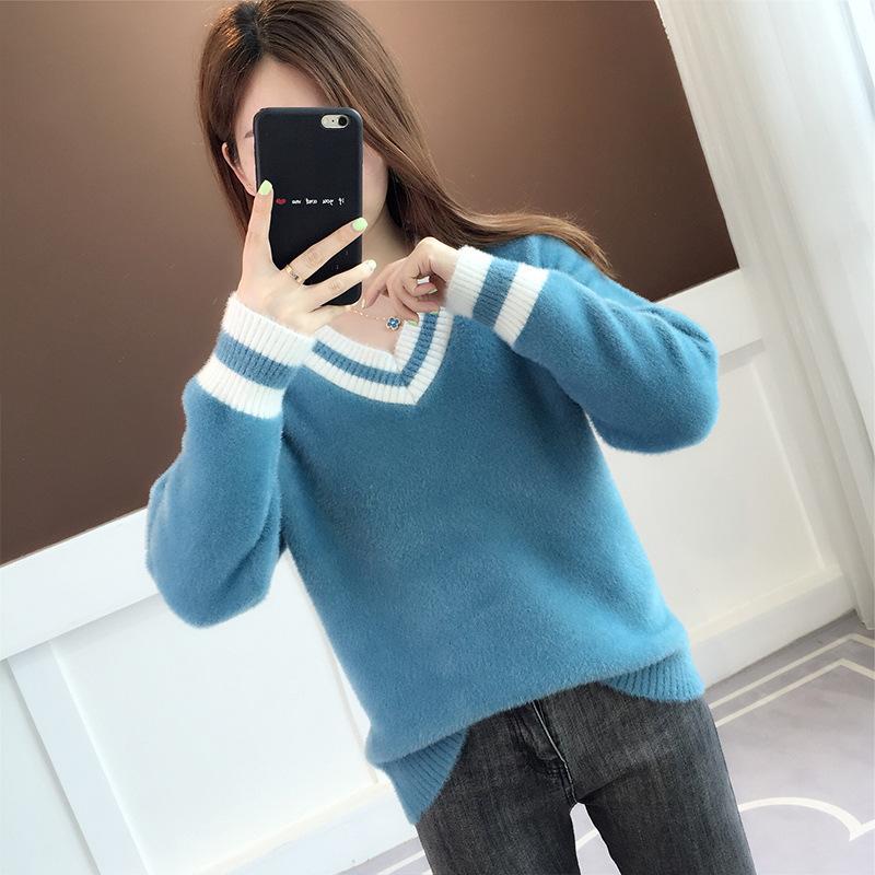 

Весенний вязаный свитер с высоким воротом, женский тонкий пуловер, свитера с длинным рукавом, трикотаж с высокой эластичностью OneSize синий