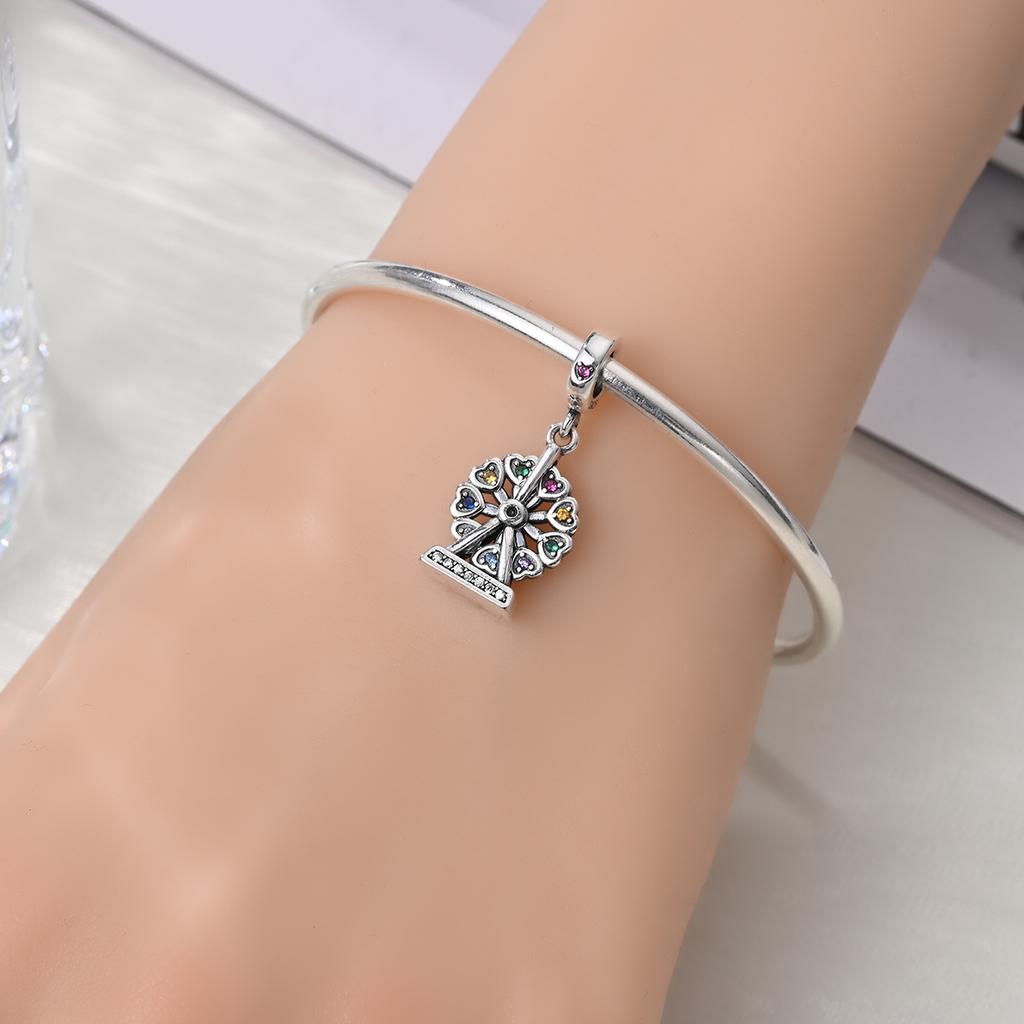 Original Charms Copper Colorful Zircon Stone Ferris Wheel Pendant Beads Fit Bracelet Women Jewelry Making Diy Gift