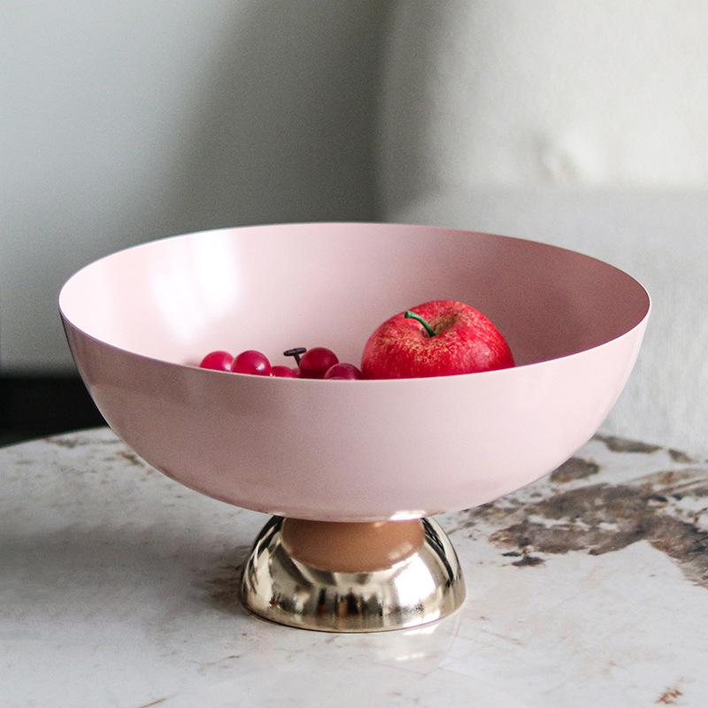 Nordic Ins Cute Style Ornaments Round Tall Pink Fruit Plate Fruit Pocket Model Living Room Light Luxury Decorations