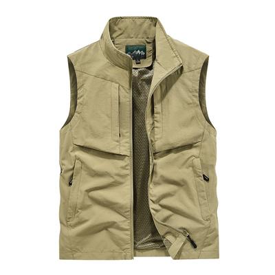 Plus Size Men's Spring Autumn Vest Casual Multi-Pocket Sleeveless Jacket Outdoor Stand Collar Gilet Fishing Sports Waistcoat