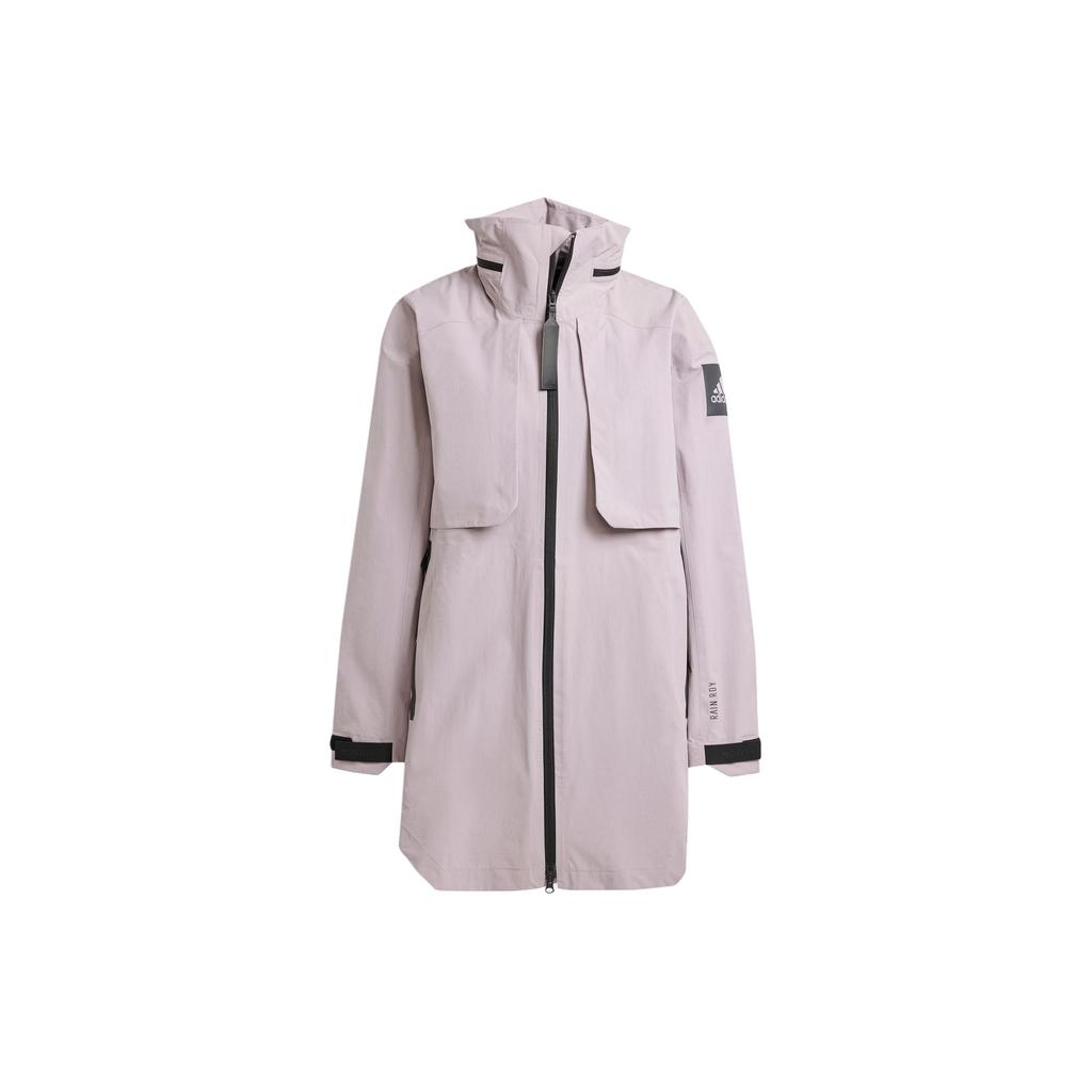 Adidas Myshelter Rain.Rdy Parka Pruhovaný barevný blok Sportovní ležérní bunda s kapucí Dámská bunda světle růžová IR6158