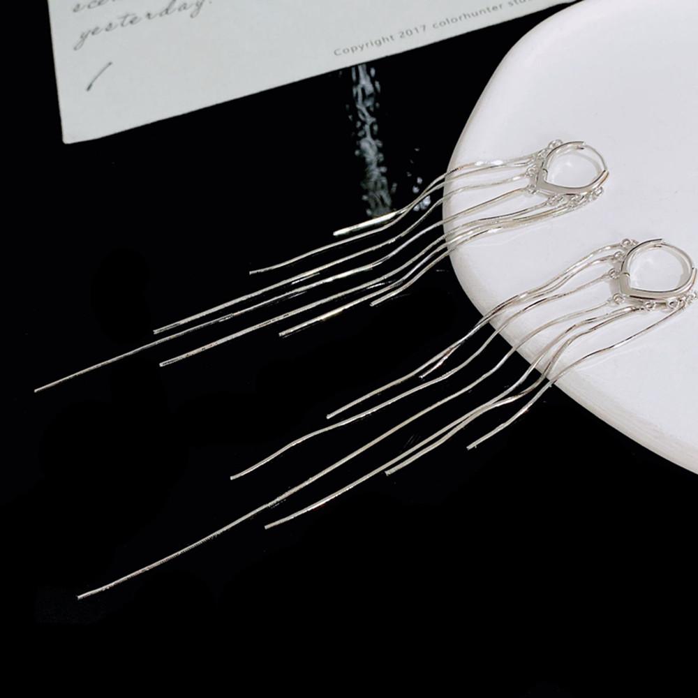2026 Exaggerated Long Silver Colour Tassel Earrings for Woman Simple Personality Fashion Earrings Wedding Jewelry Birthday Gift