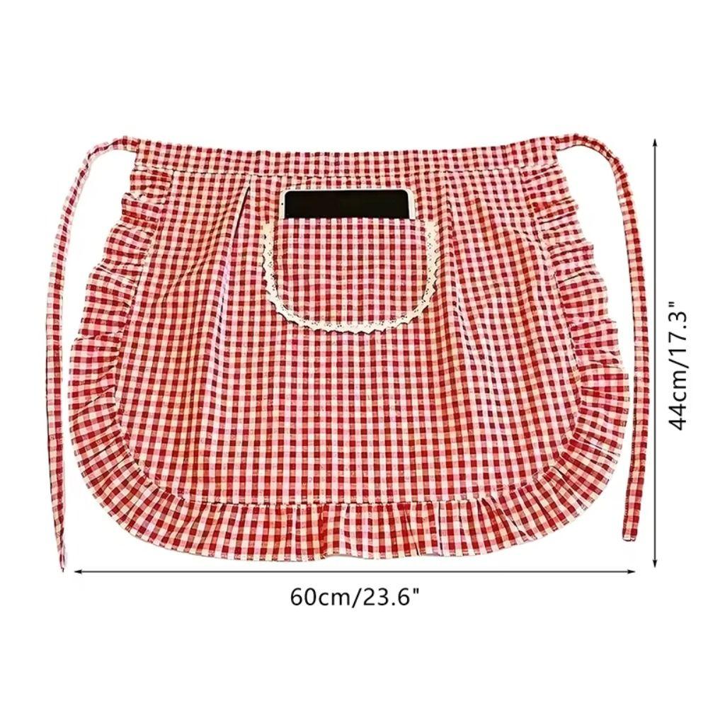 Nytt Bomullsförkläde Halvlängd Fläckbeständigt Rutigt Kökförkläde Andningsbart Halvmidjeförkläde för Matlagning eller Arbete