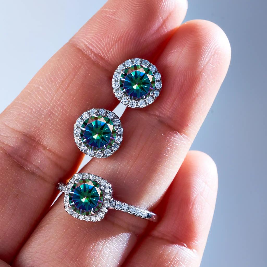 Total 3 carat Classical Women's 925 Silver Ring earring sets with Top Grade color moissanite stone pass diamond test