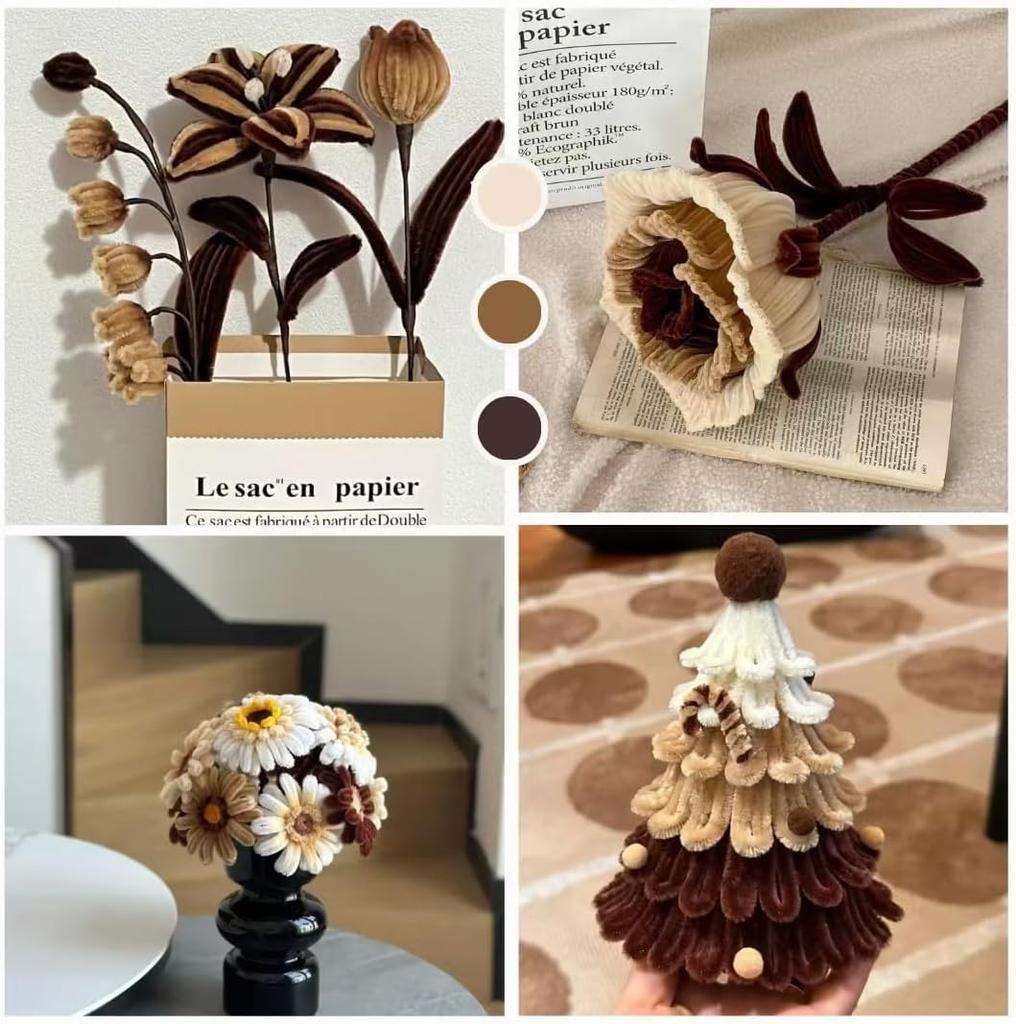 Light Coffee Pipe Cleaners, Art Supplies, 199/499pcs Chenille Stem, Solid Color Pipe Cleaners for  DIY Art Creative Crafts