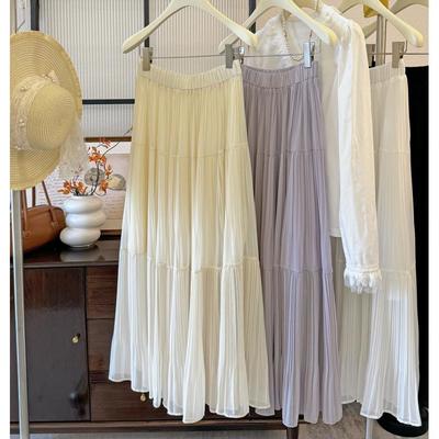 Francuska Retro Elegancka Szyfonowa Spódnica Midi z Wysokim Stanem