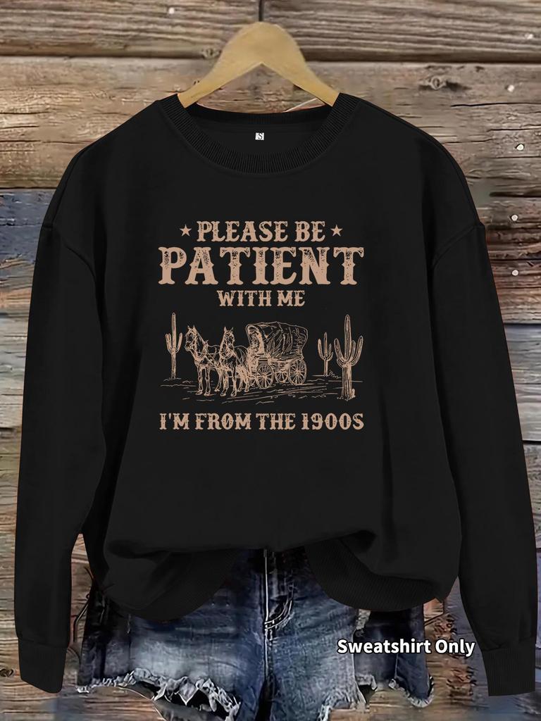 European and American Women's Autumn/Winter Round Neck Scenic Print Pullover Hoodie