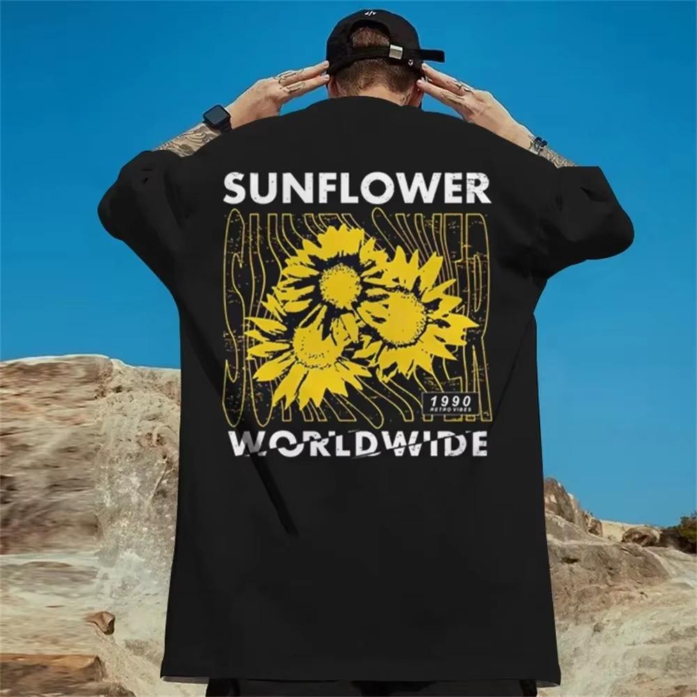 Daisy Print Men's T-Shirt New Trend Short Sleeve T-Shirt For Men Summer Casual Tees Oversized Street Hip-Hop Man Clothes Tops
