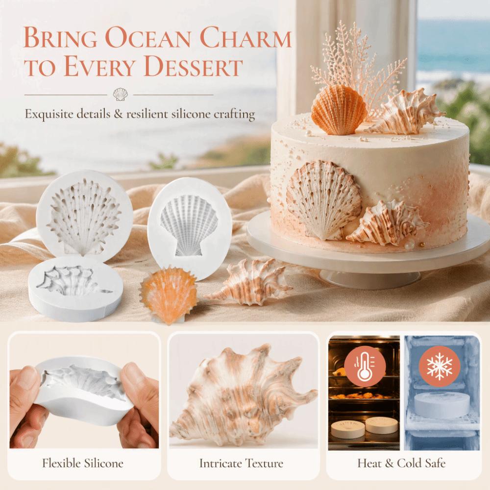 3PCS Heat Resistant Seashell Fondant Mold Food Grade Silicone Silicone Baking Mold  Resin Crafting