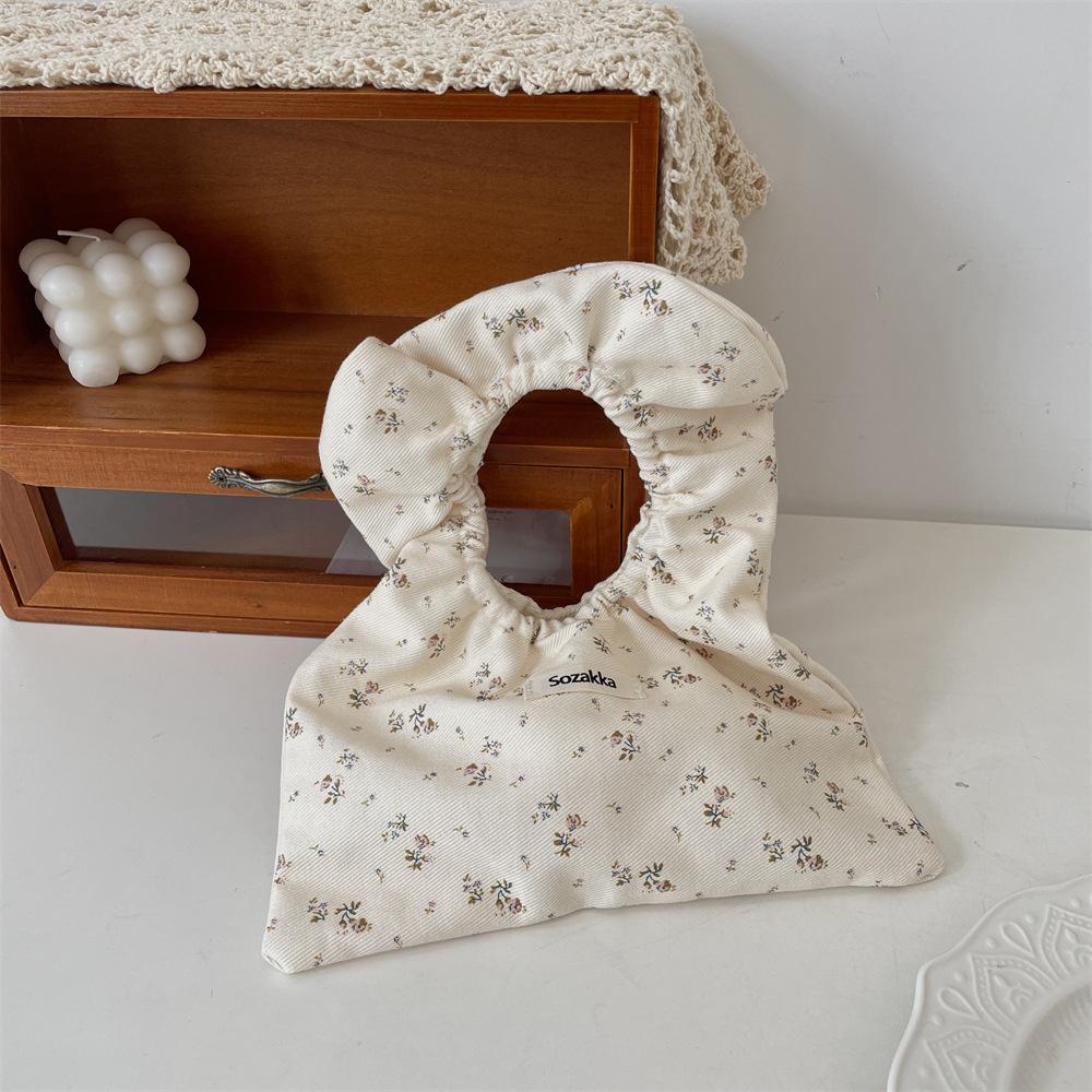 New i thin cloth bag handbag women's broken flower canvas bag hand carry wrist bag