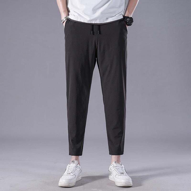 Summer Ice Silk Crop Pants Men's Elastic Casual Edition Loose and Quick Drying Sports Large Crop Pants