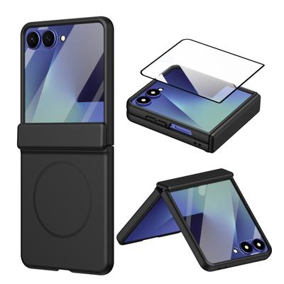 High Definition Magnetic Hinge PC Phone Case for Samsung Galaxy Z Flip 7 FE 6 5 4 With Tempered Film Anti Drop Masafe Cover
