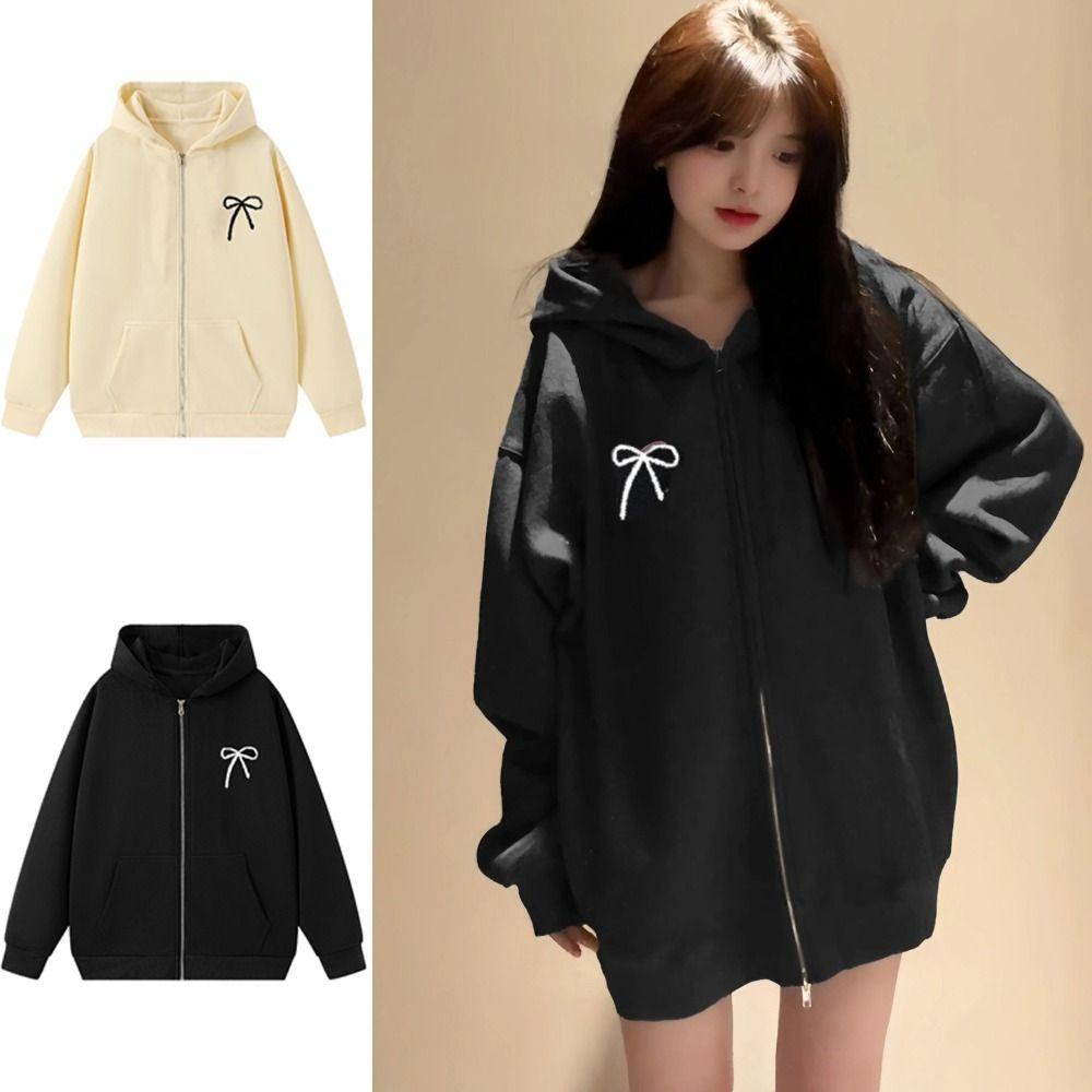 Sweet Bow Teens Autumn Hoodie Loose Y2k Coat Girls Fashion Girl Bowknot Hoodie  Autumn Winter