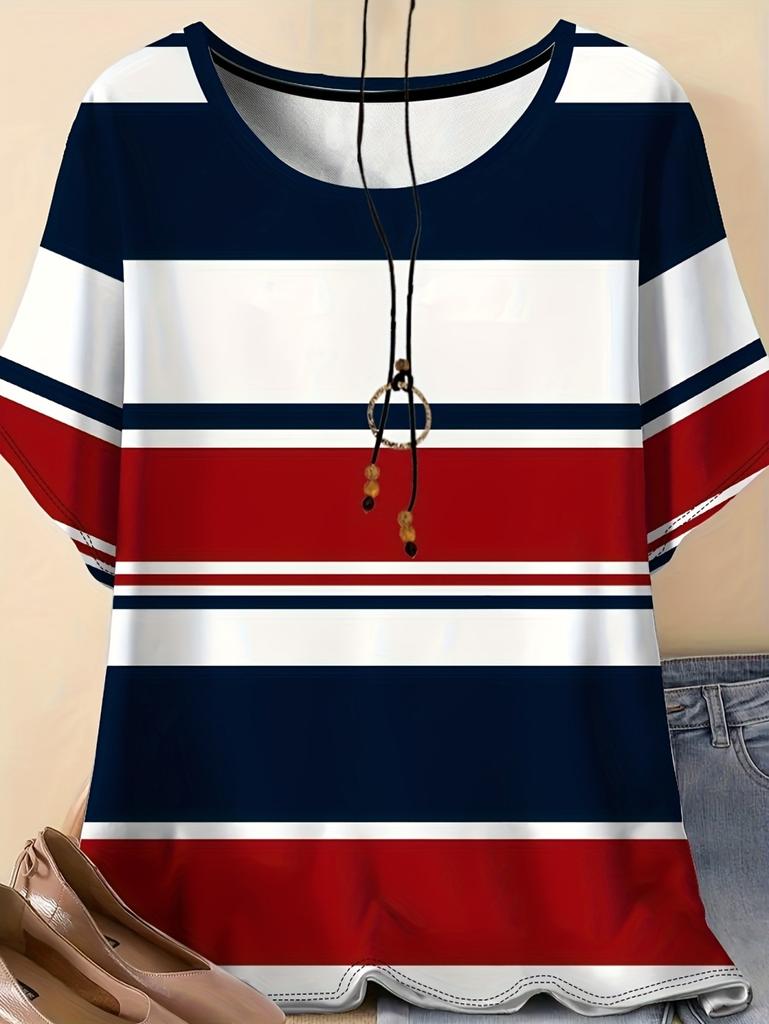 Vintage Women Summer Stripe T-Shirt 3D Printed Streetwear Casual Tees O-Neck Short Sleeves T-Shirt Fashion Y2k Woman Clothing