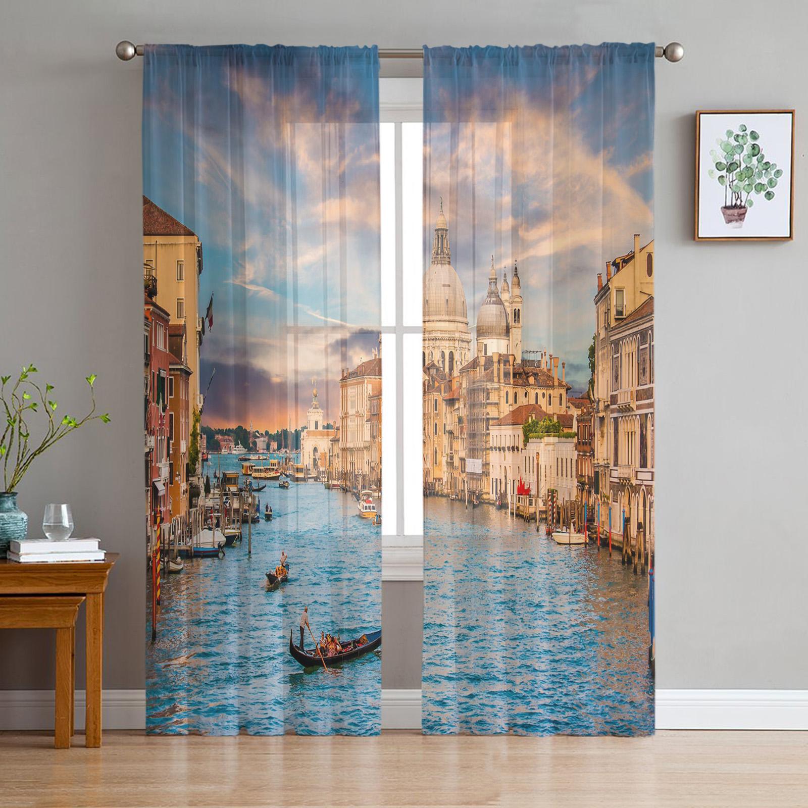 

Итальянские городские уличные прозрачные шторы для гостиной, прозрачный тюль, декор для окон, спальни, кухни, домашний декор, вуаль, шторы 135W x 183H(cm) x2