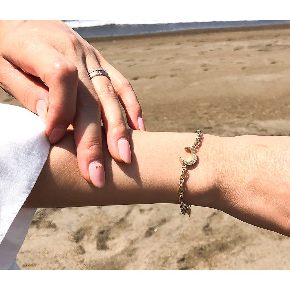 Hawaiian Jewelry Crescent Stainless Pink Gold [JULAISU] Bracelet, Moon, Women's, Men's, Scroll, Wave, Hypoallergenic, Surgical, Steel, Gift,