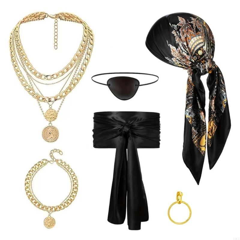Full Pirate Accessories Collection Bandana Belt Necklace Bracelet Combo