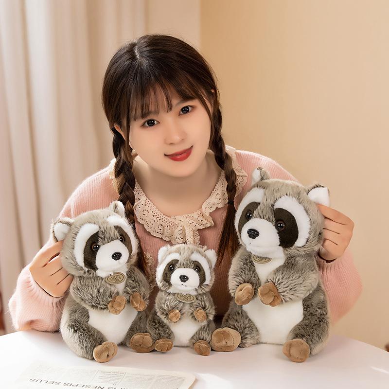 Raccoon Clock Cloak Plush Toy Cute Realistic Animal Plush Doll Kids