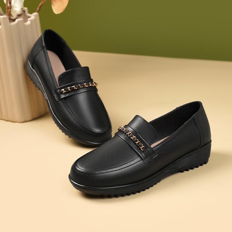 Fashion AIYUQI Mom Shoes Wedge Anti Slip 2025 New Spring Genuine Leather Ladies Shoes Slip-on Large Size Middle-aged Women's Shoes