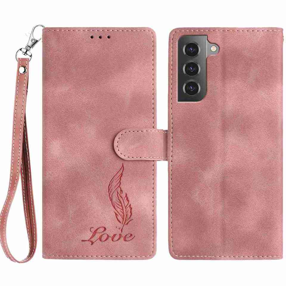 Fjærpenn Preget Mønster Flipkort Design Lommebokdeksel for Samsung Galaxy A12 A15 A26 S20-S25... (8-farger)