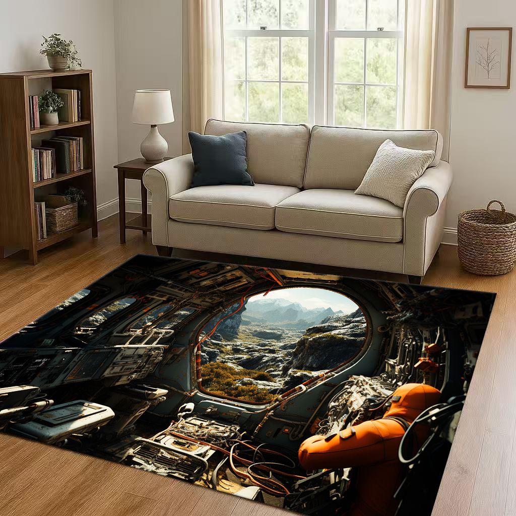 HD Spacecraft Aircraft Cockpit Dashboard Living Room Non Slip Area Rug Carpet for Bedroom Kids Playroom Sofa,Home Decor Doormat