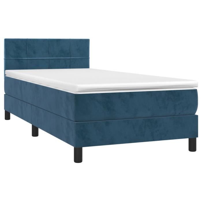 3141279 vidaXL Lit à sommier tapissier avec matelas Bleu foncé 90x190 cm