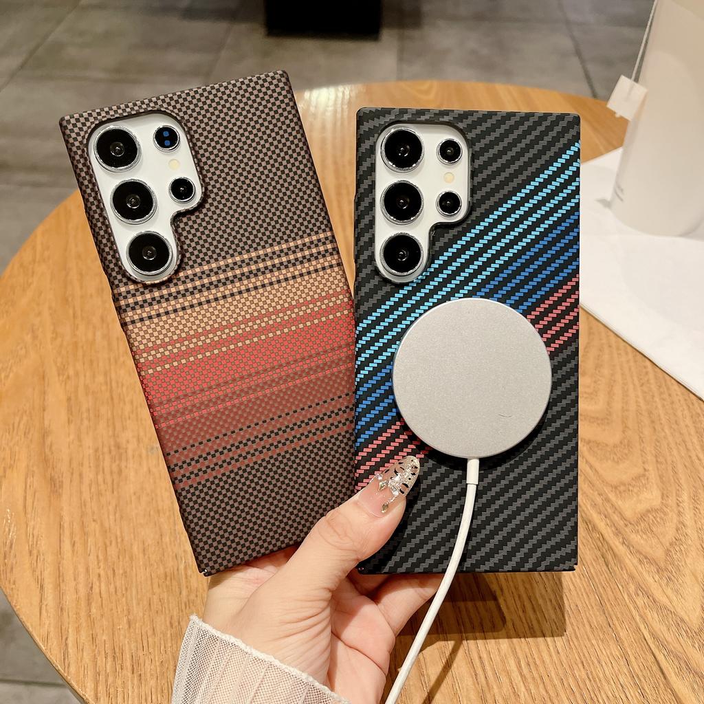 Carbon Fiber Texture Magnetic For Magsafe Case For Samsung S25 S24 S23 S22 Ultra Note 20 10 Plus Matte Ultra-Thin Hard PC Cover