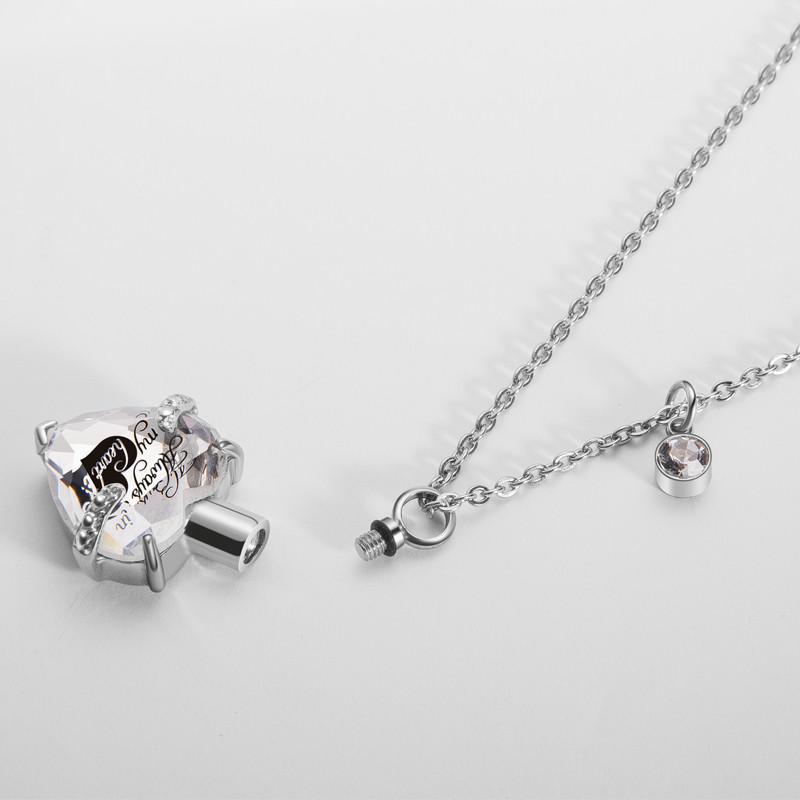 Always In My Heart Stainless Steel Birthstone Heart -Shaped Glass Clavicle Chain Perfume Bottle Keepsake Necklace Jewelry