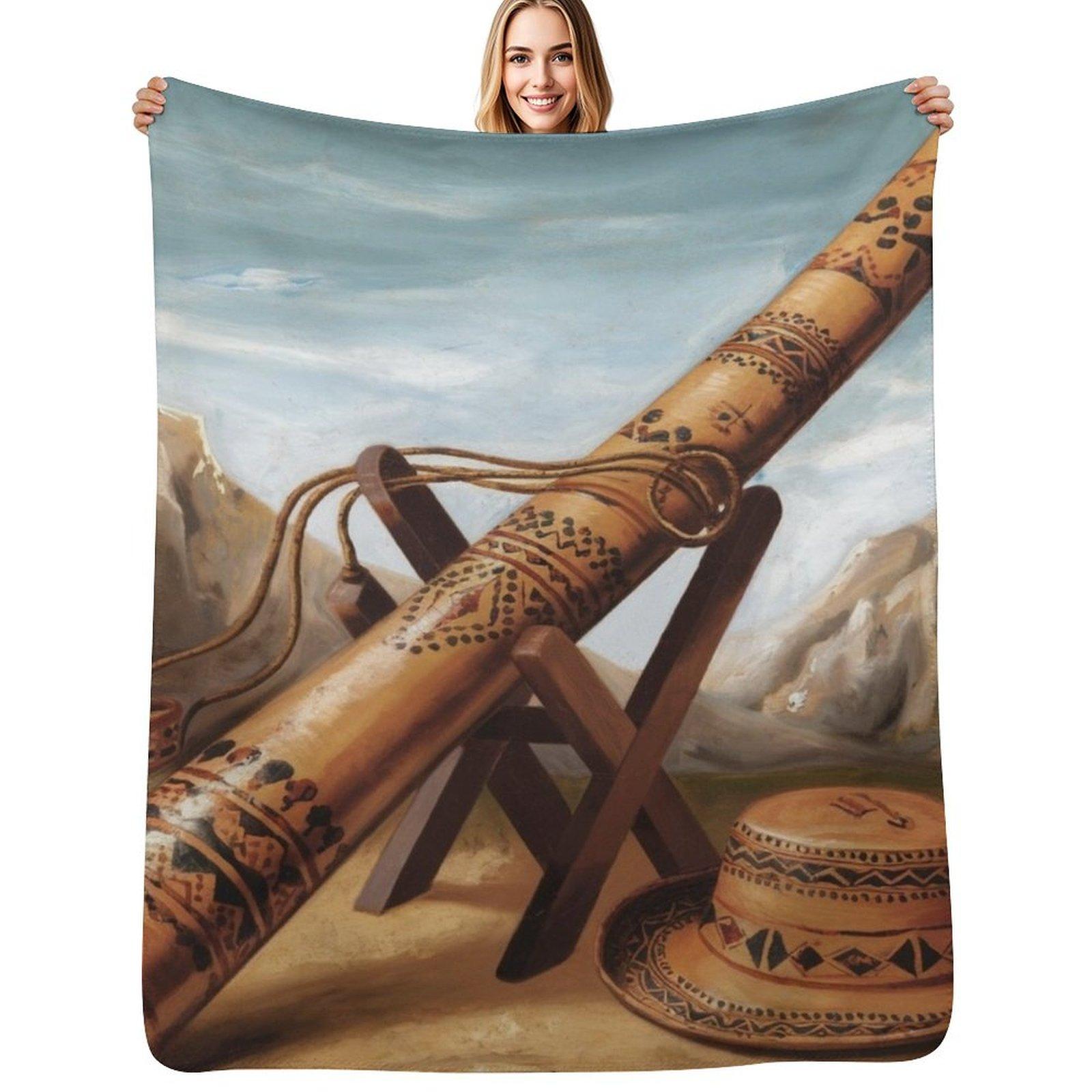 DIDGERIDOO. Didgeridoo player Throw Blanket Warm Plush Fuzzy Blanket for Living Room Size: 75*100cm, Weight: 230 GSM