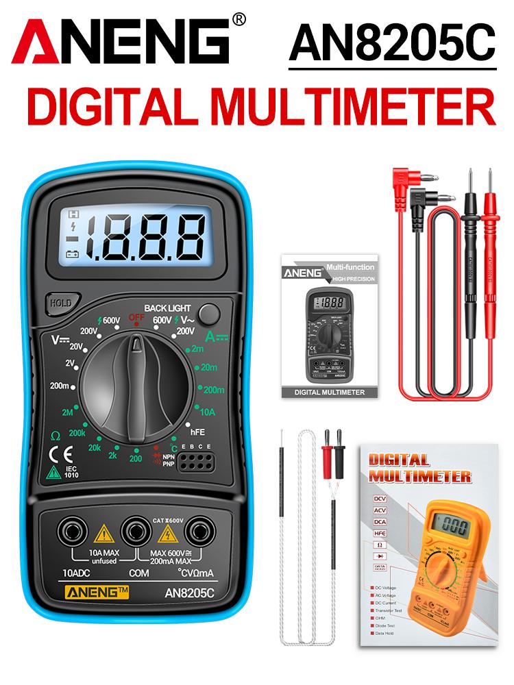 Digital Multimeters 1999 Counts 600V AC/DC Voltage Temp Test for Car Repair Backlight hFE Triode DIY Test Tool ANENG AN8205C