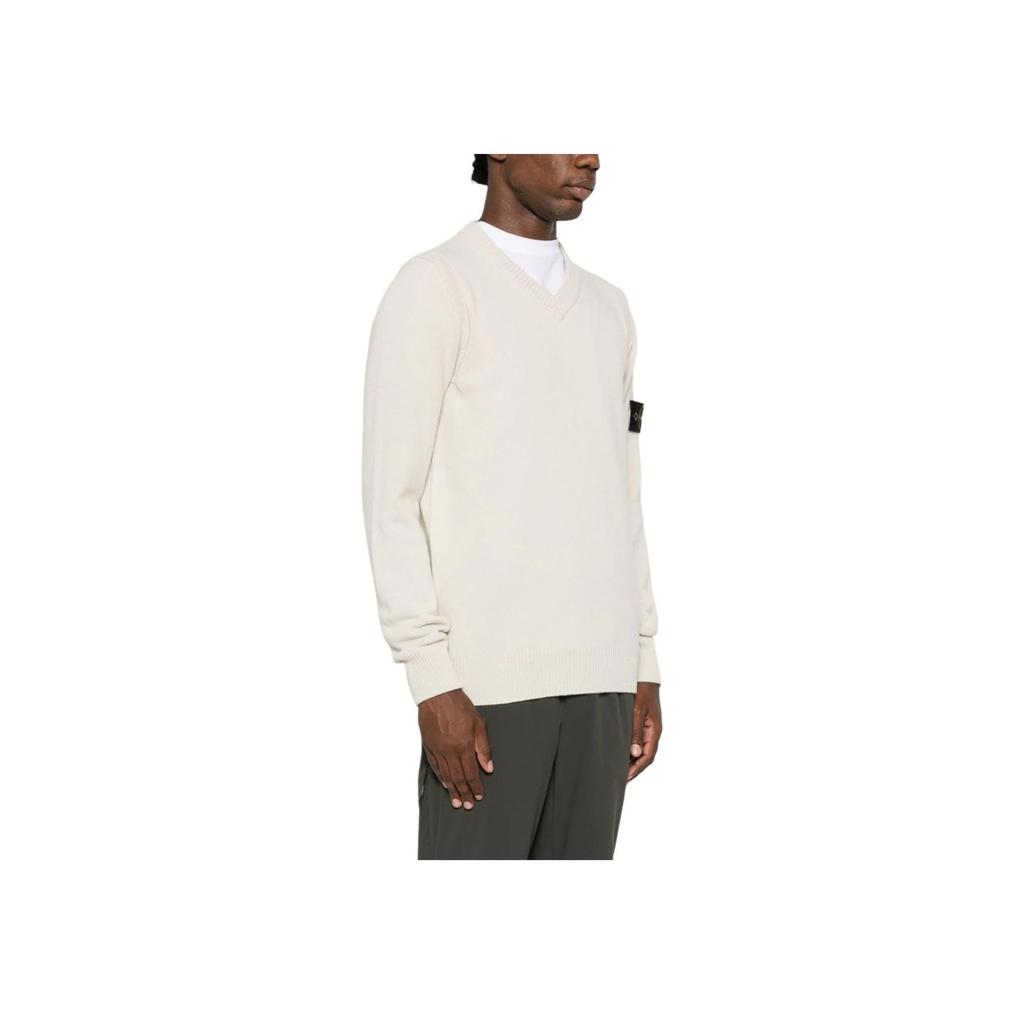 Stone Island FW24 Logo V-Neck Long Sleeve Pullover Knit Sweater Men sweater Light-Brown 8115533A3-V0097