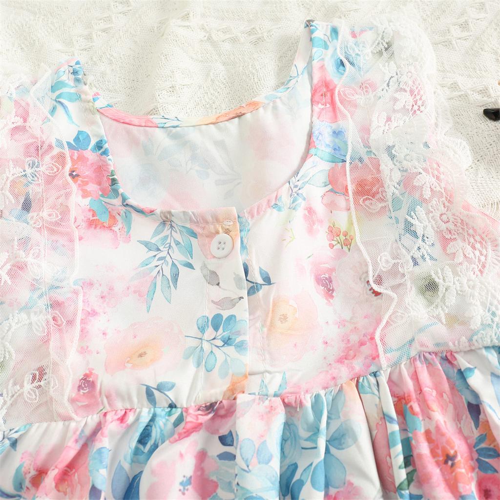 Summer Girls Floral Chiffon Dress Cute Princess Toddler Baby Party Sundress Lightweight Breathable Outfit