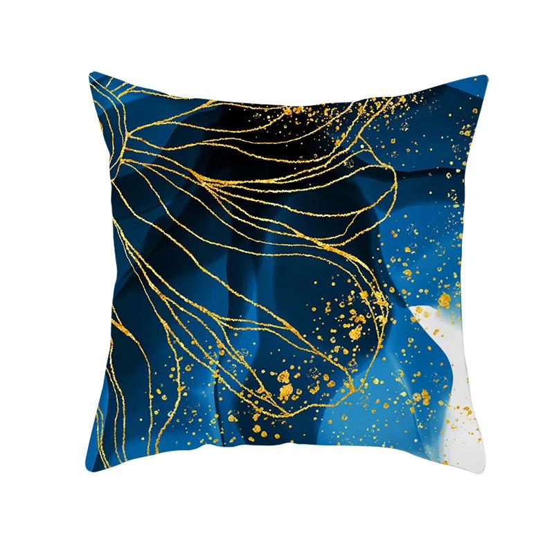 45x45cm Light Luxury Blue Abstract Print Throw Pillow Cover Sofa Cushion  Marble Stripe   Home Decor