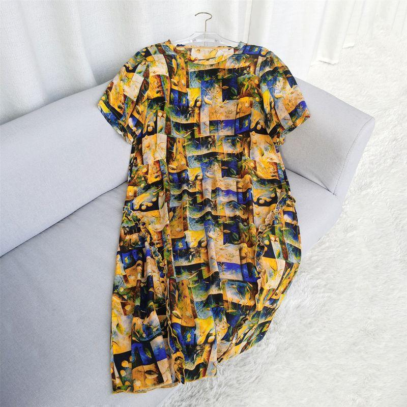 

Hangzhou Silk Dress Women s 2024 Summer Dress New Arrival Floral Plus Size Loose Heavy Weight Mulberry Silk Skirt Yellow L