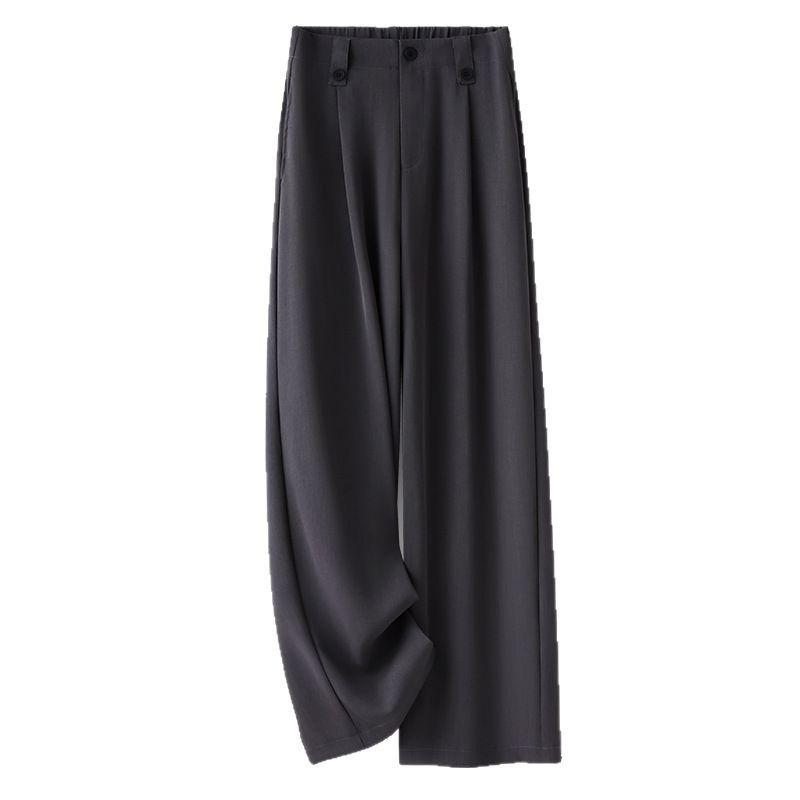 Summer 2025 Women's High-Waisted Gray Wide-Leg Pants - Slimming, Floor-Length, Drapey, Loose, Casual Straight-Leg Design.