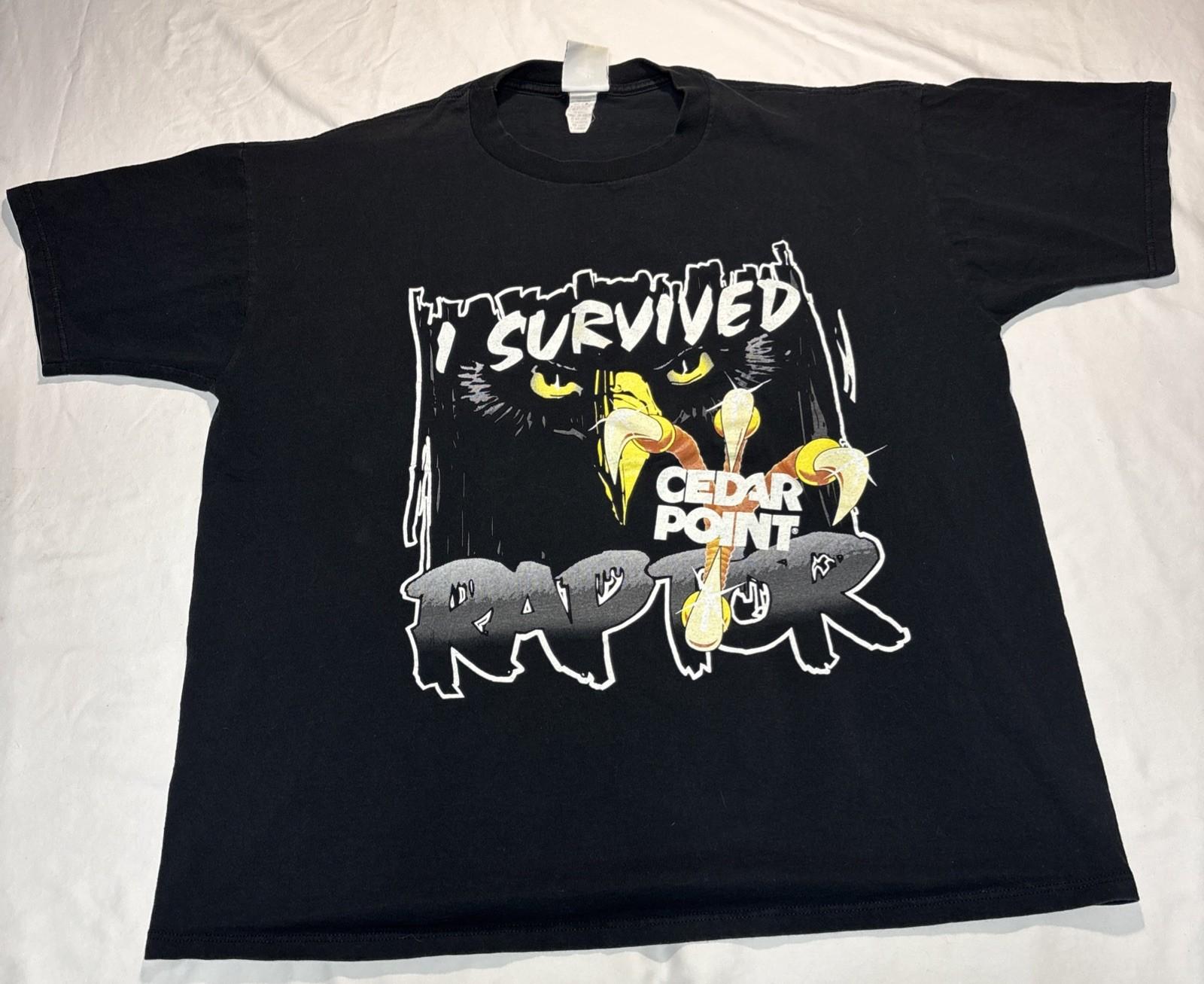Vintage Cedar Point Shirt XL “I Survived Raptor” Coaster Gear Black L