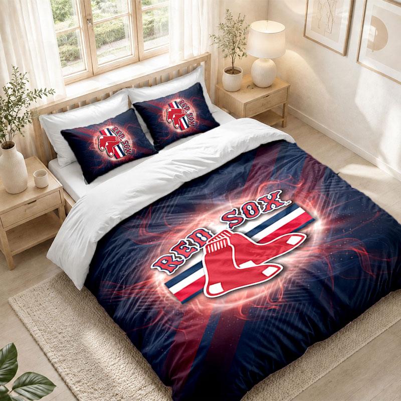 Bedding Set 1 Duvet Cover 2 Pillowcases Boston Red Sox Print Bedroom Home Decoration