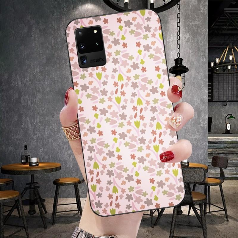 Kryt na telefon s motivem vintage květin pro Samsung Galaxy S6 S7 S8 S9 S10 S21 S22 Plus, ultra měkký, černý