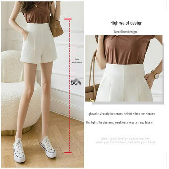 Women's High Waist Versatile Black Suit Shorts & Wide Leg Pants - Casual, Slimming, Loose Fit for Spring/Summer 2024 Autumn/Winter.