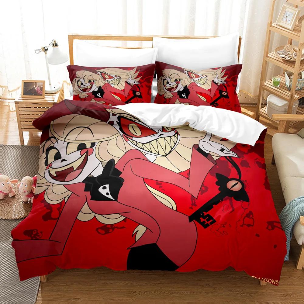 Fashion Cartoon H-Hazbin Hotel Bedding Set Cartoon Pattern Print Duvet Cover Set King Queen Full Double Single Size Cute Gifts