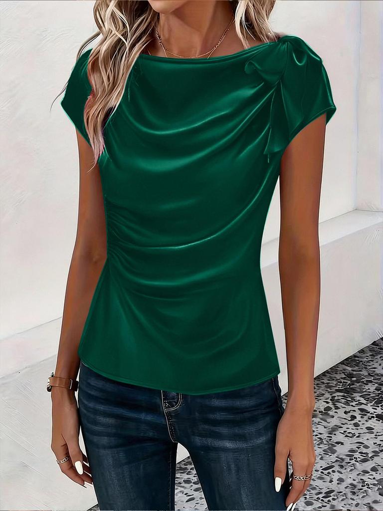 2026 European & American Women's Solid Color Satin One-Shoulder Sleeveless Commuting Top