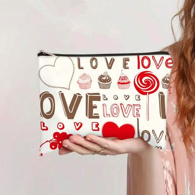 Love Flat Bag Women's Clutch Bag Student Stationery Pencil Case Coin Purse Large Capacity Canvas Bag